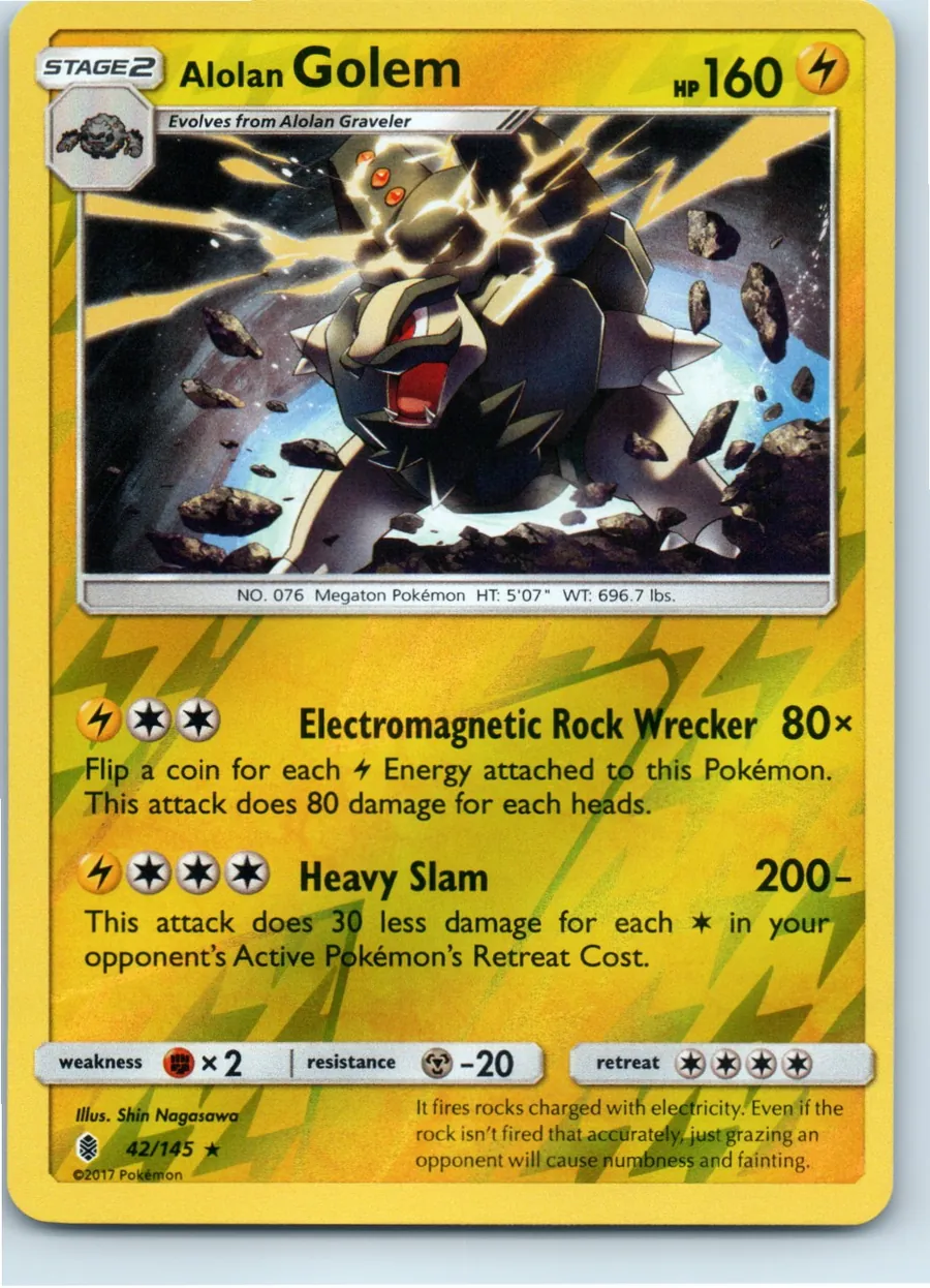 Alolan Golem 42/145 front, the actual card for sale