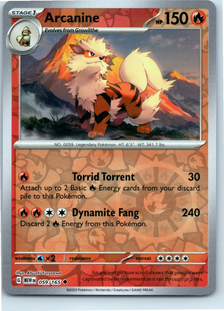 Arcanine 059/165 front, the actual card for sale