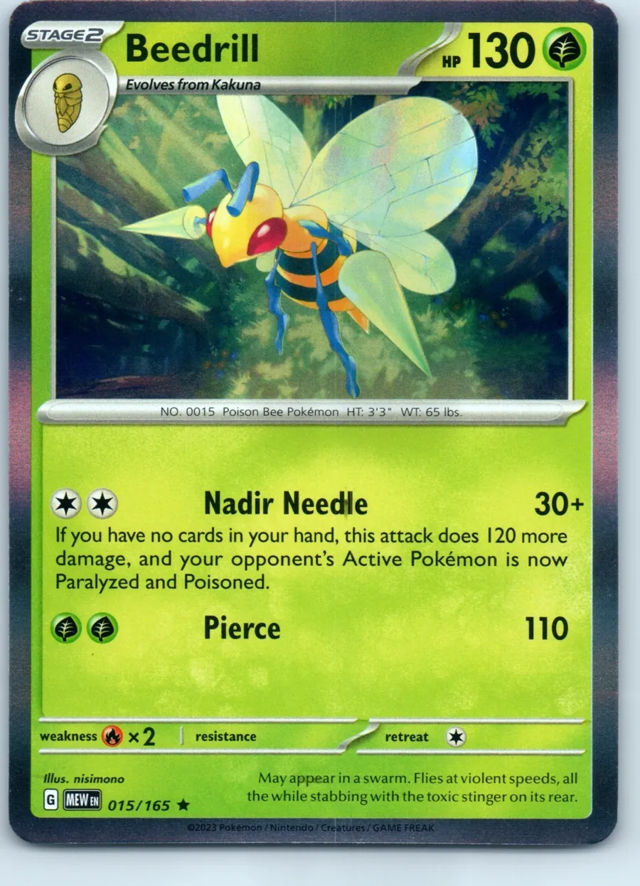 Beedrill 015/165 front, the actual card for sale