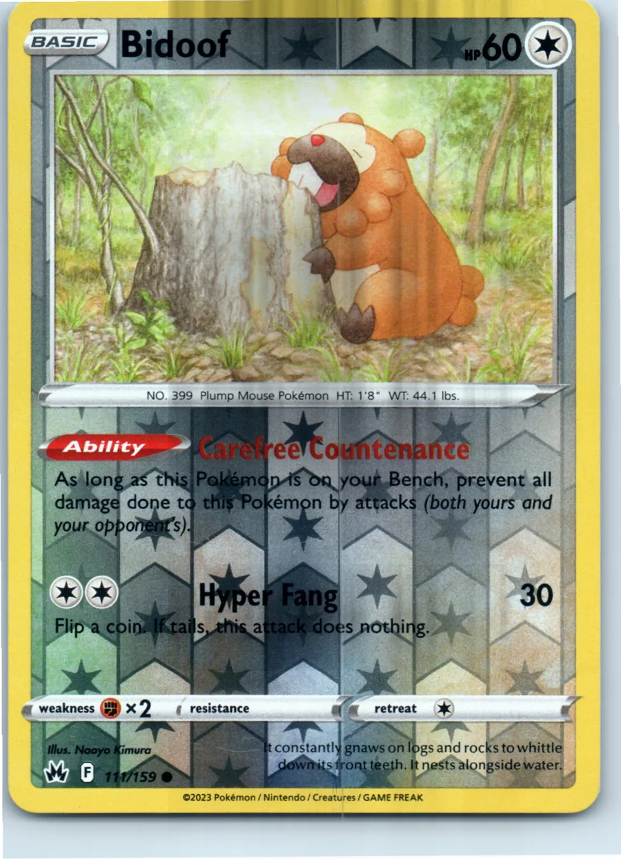 Bidoof 111/159 front, the actual card for sale