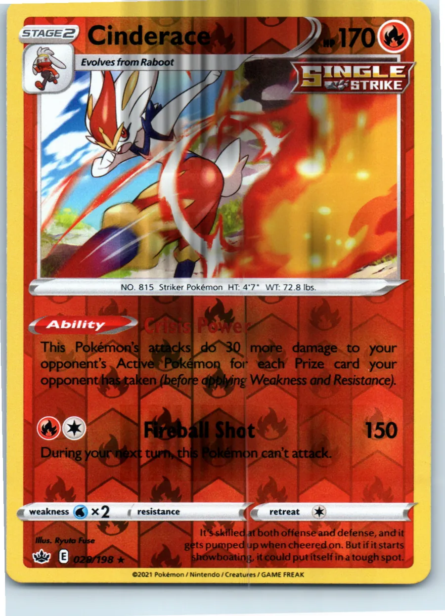 Cinderace 028/198 front, the actual card for sale