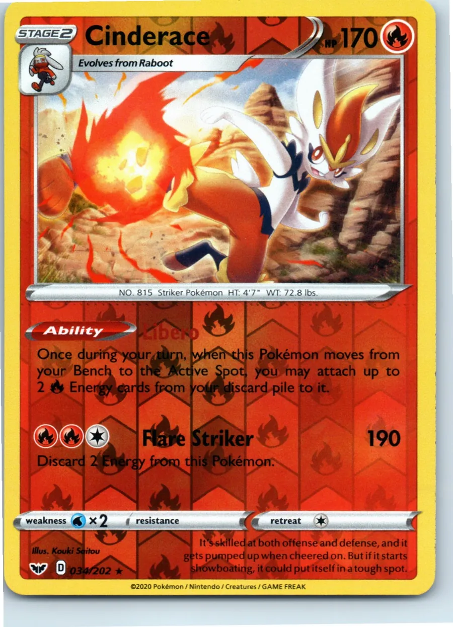 Cinderace 034/202 front, the actual card for sale