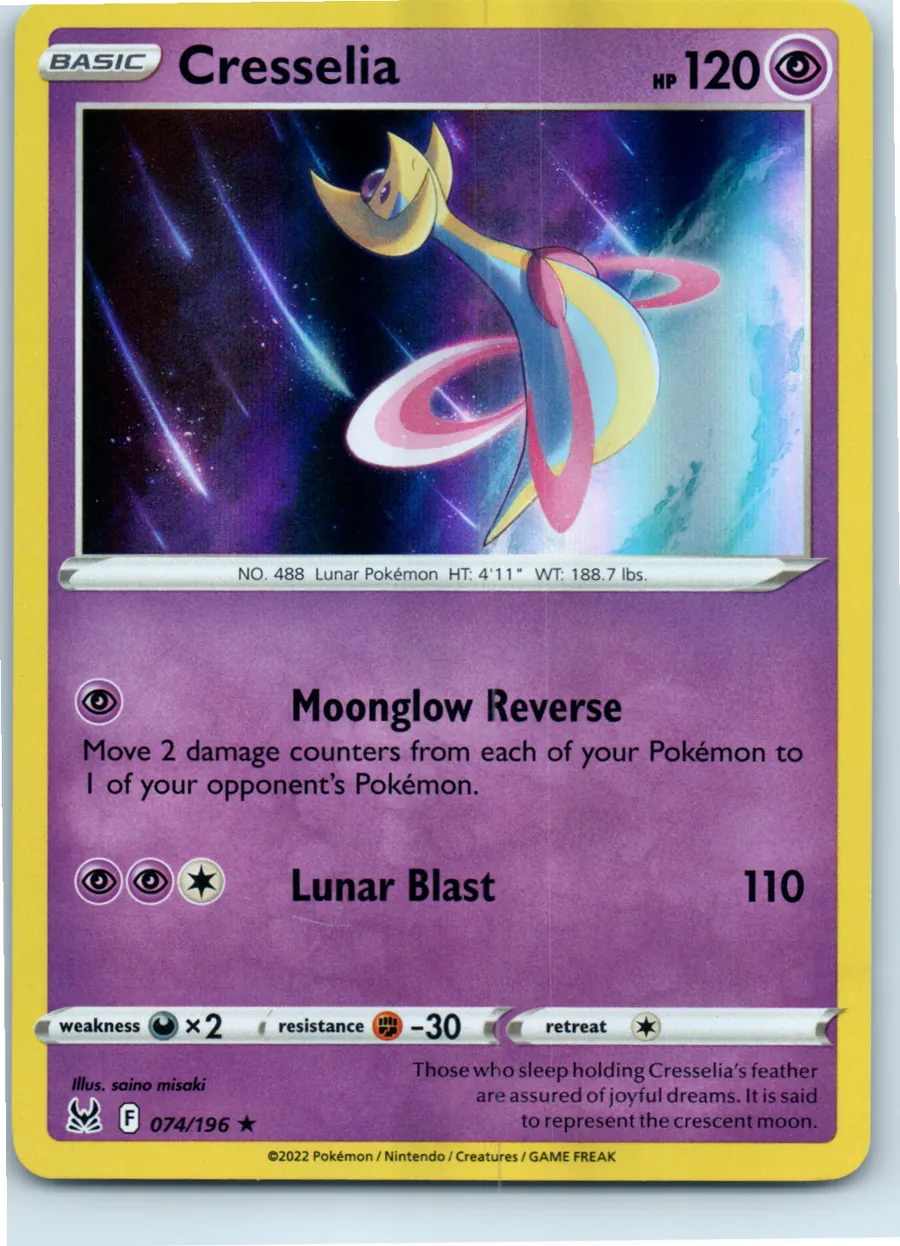 Cresselia 074/196 front, the actual card for sale