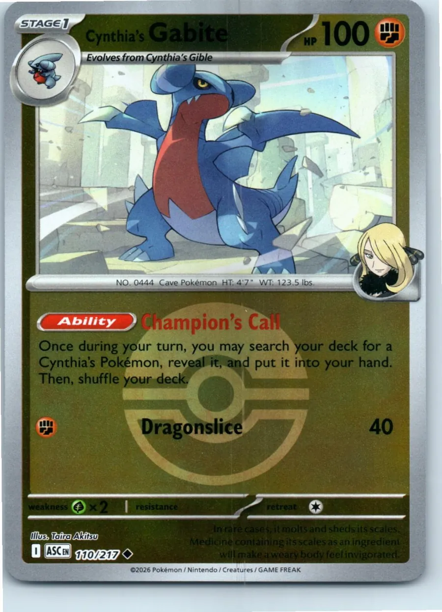 Cynthia's Gabite (Poke Ball) 110/217 front, the actual card for sale