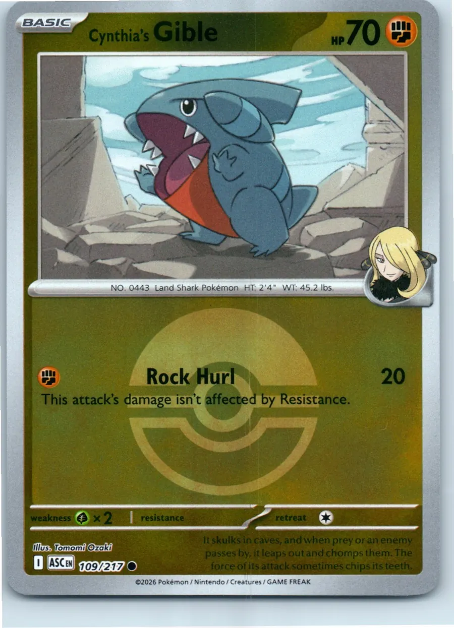 Cynthia's Gible (Poke Ball) 109/217 front, the actual card for sale