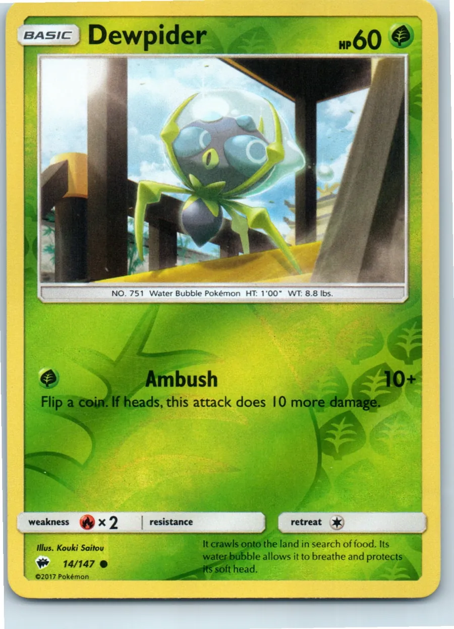 Dewpider 14/147 front, the actual card for sale
