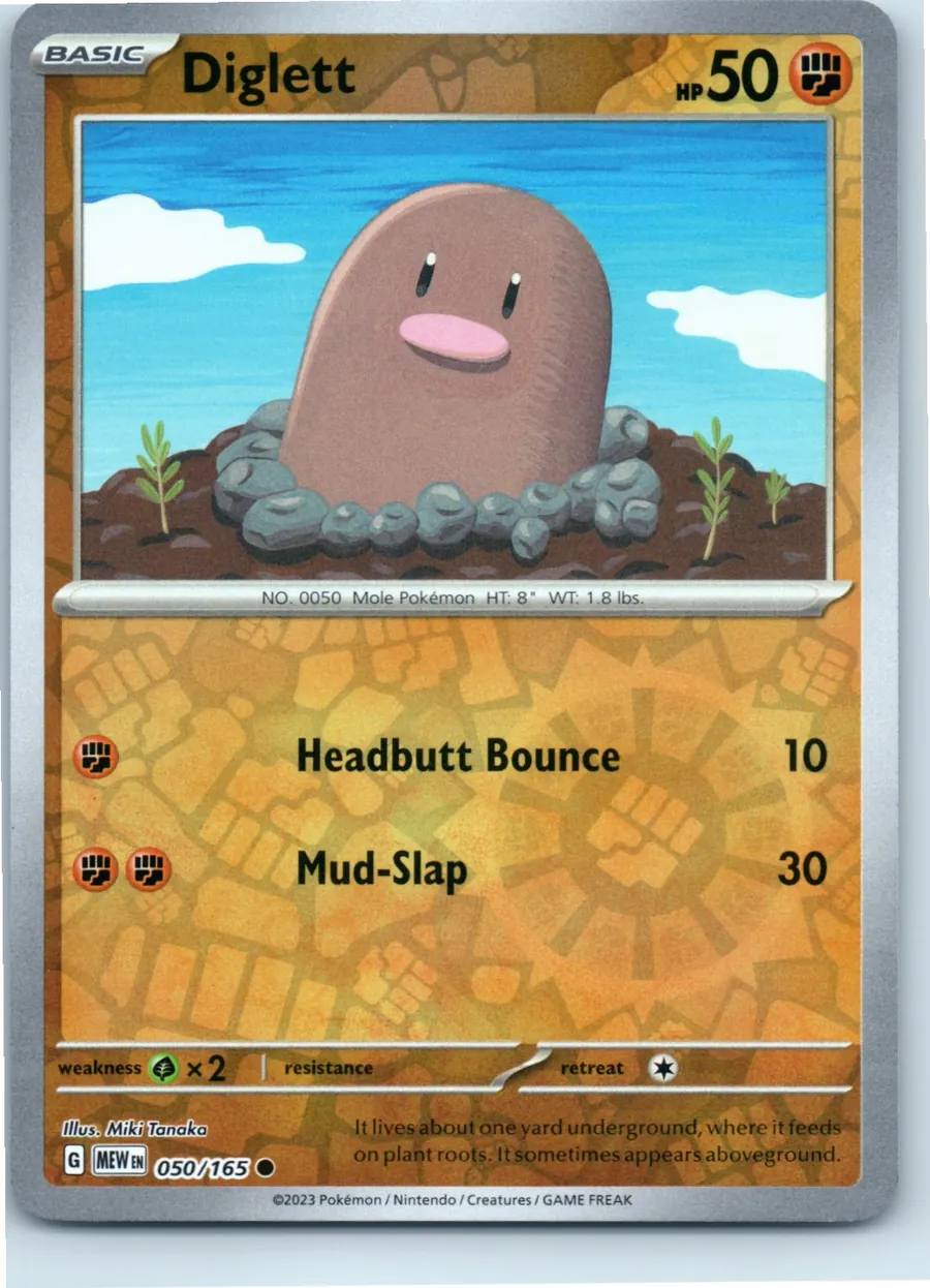Diglett 050/165 front, the actual card for sale