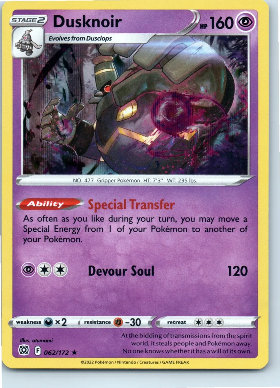 Dusknoir 062/172 front, the actual card for sale
