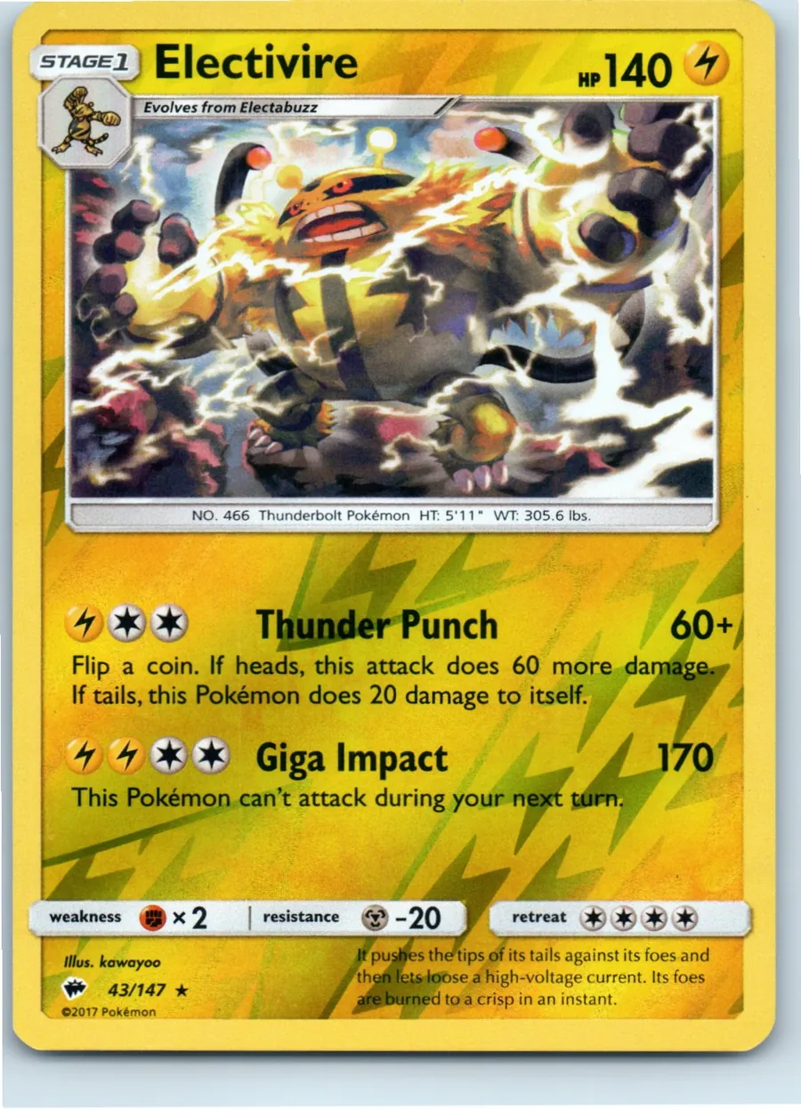Electivire 43/147 front, the actual card for sale