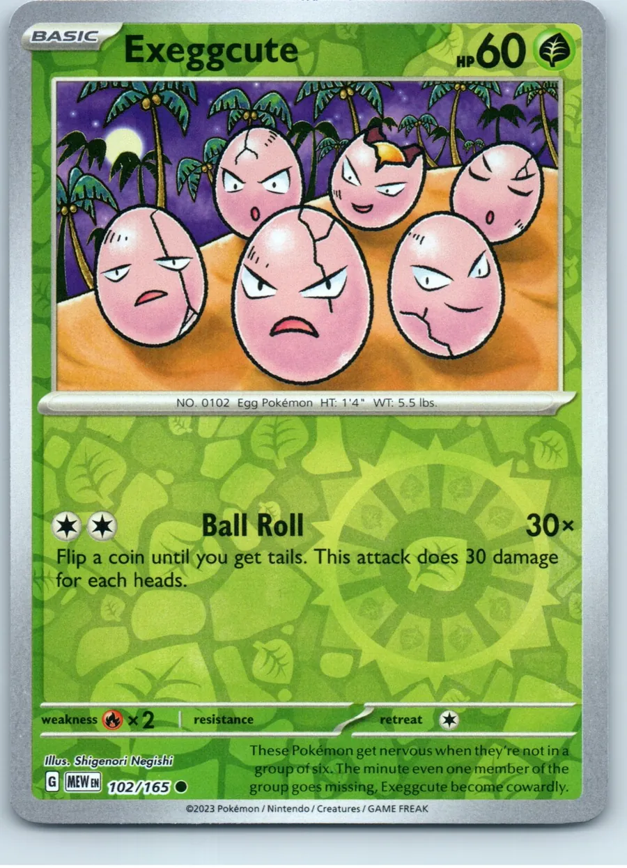Exeggcute 102/165 front, the actual card for sale