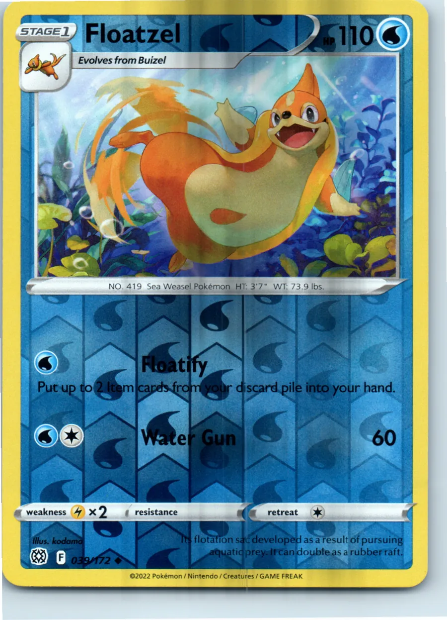 Floatzel 039/172 front, the actual card for sale