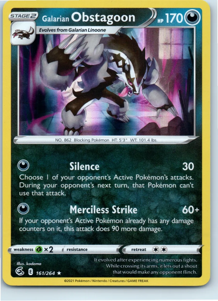 Galarian Obstagoon 161/264 front, the actual card for sale