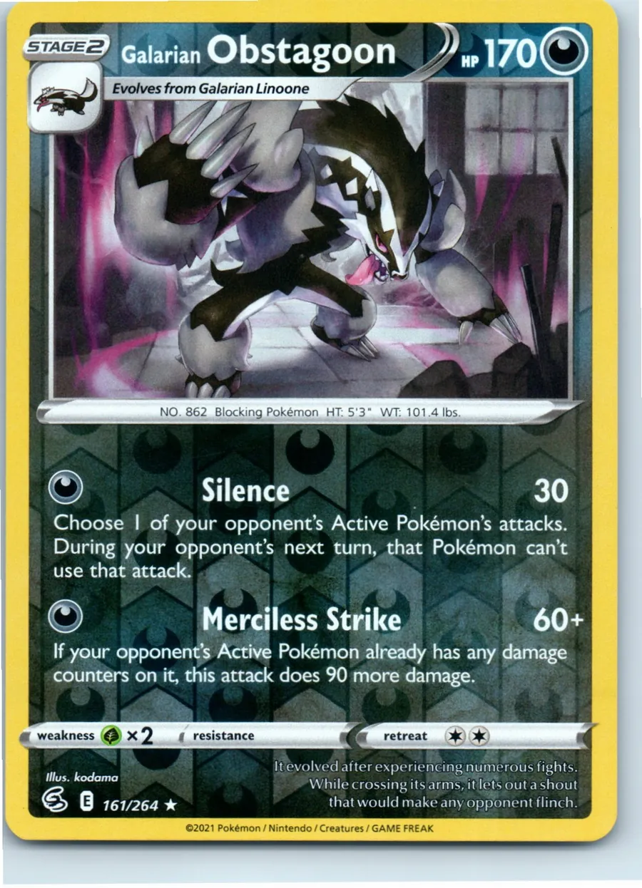 Galarian Obstagoon 161/264 front, the actual card for sale
