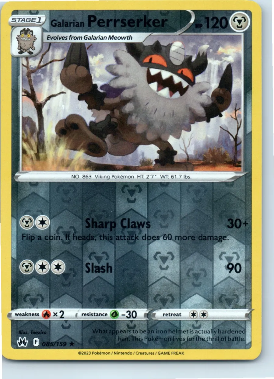 Galarian Perrserker 085/159 front, the actual card for sale