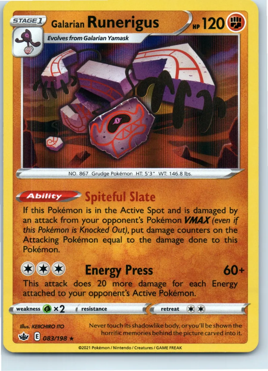 Galarian Runerigus 083/198 front, the actual card for sale