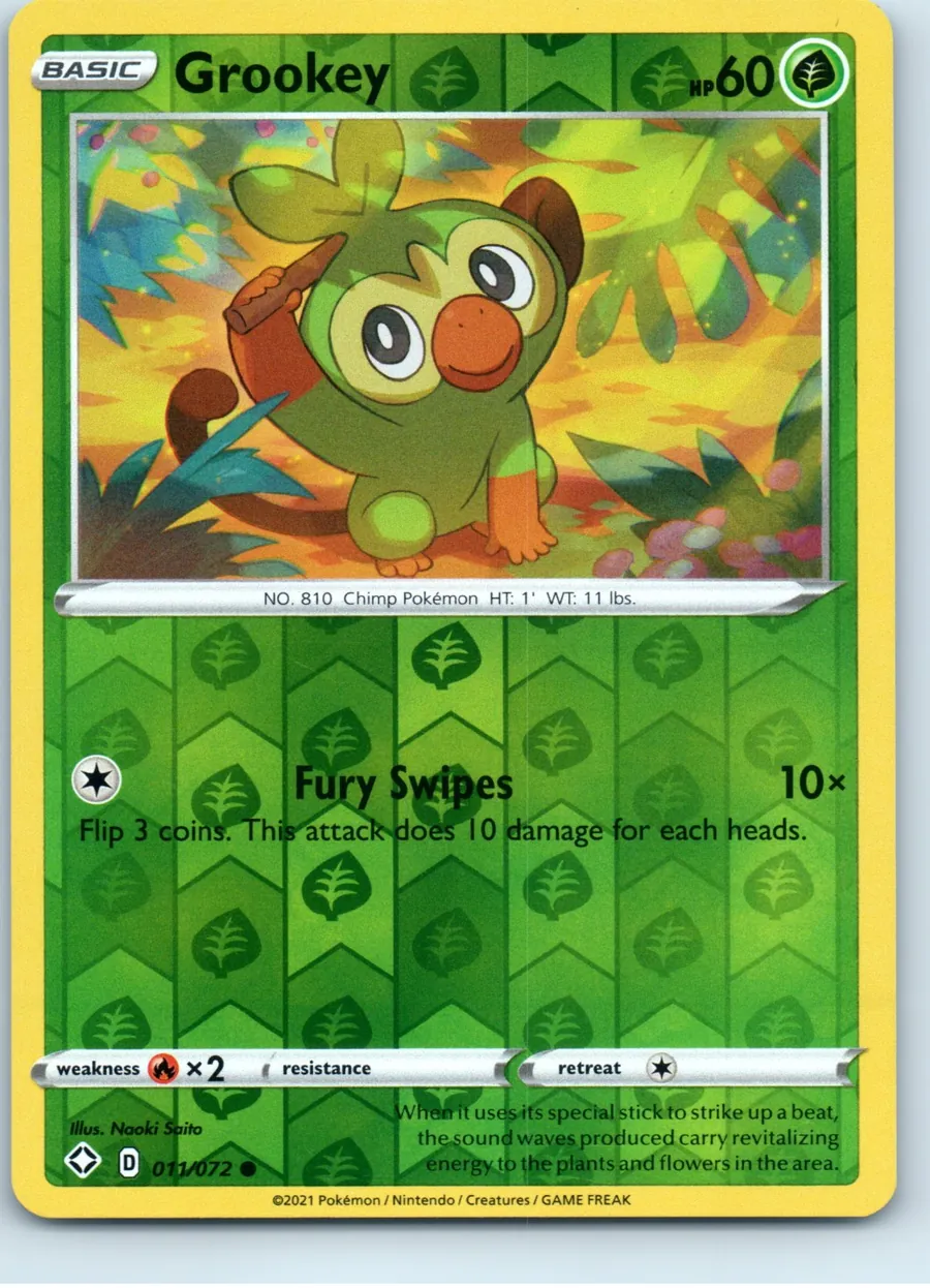 Grookey 011/072 front, the actual card for sale