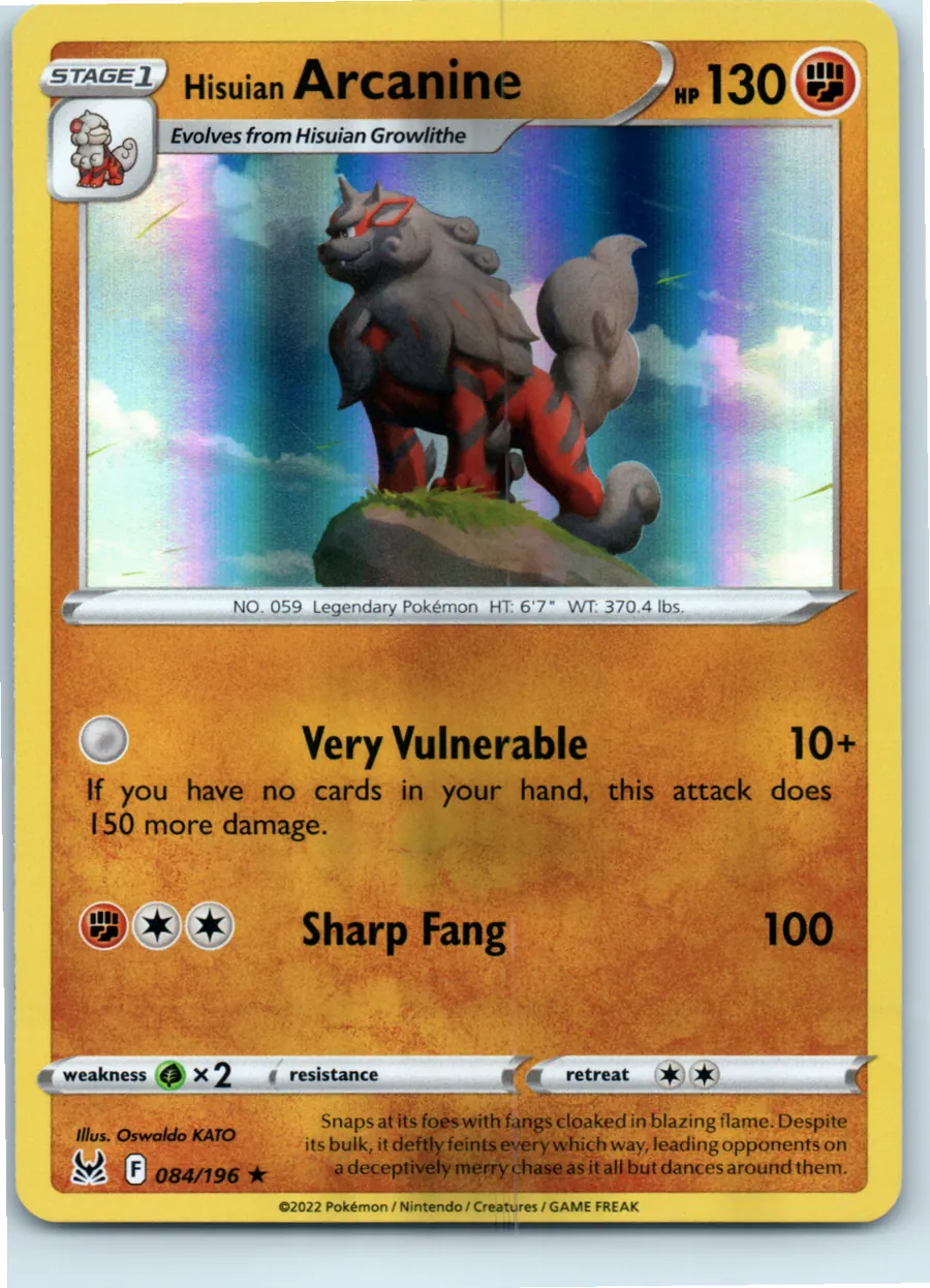 Hisuian Arcanine 084/196 front, the actual card for sale
