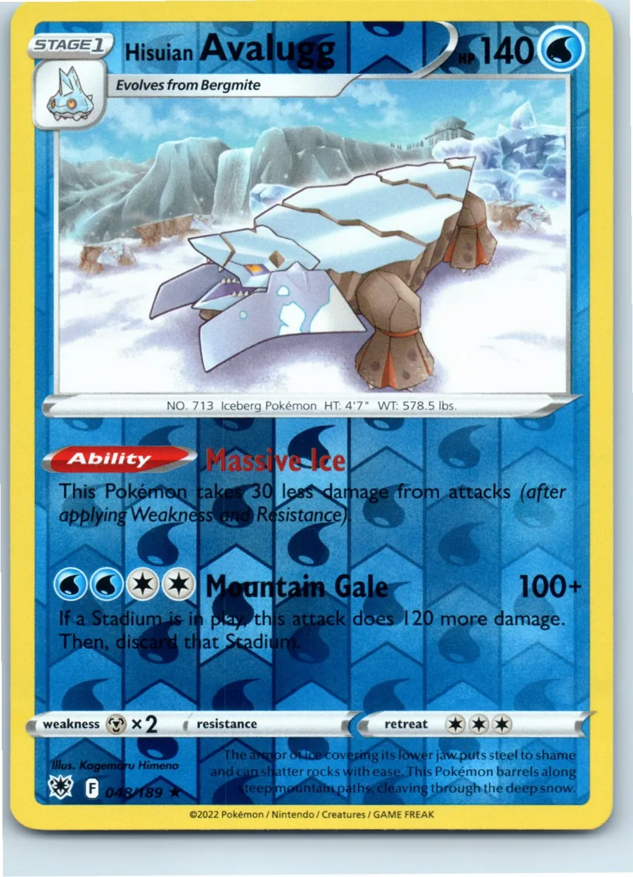 Hisuian Avalugg 048/189 front, the actual card for sale