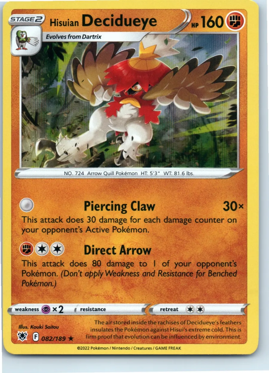 Hisuian Decidueye 082/189 front, the actual card for sale