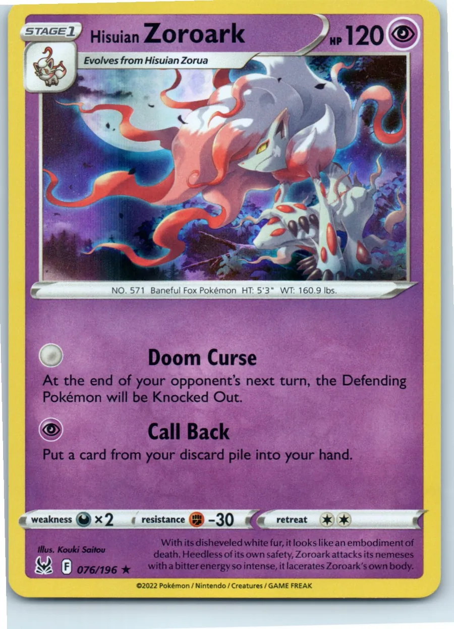 Hisuian Zoroark 076/196 front, the actual card for sale