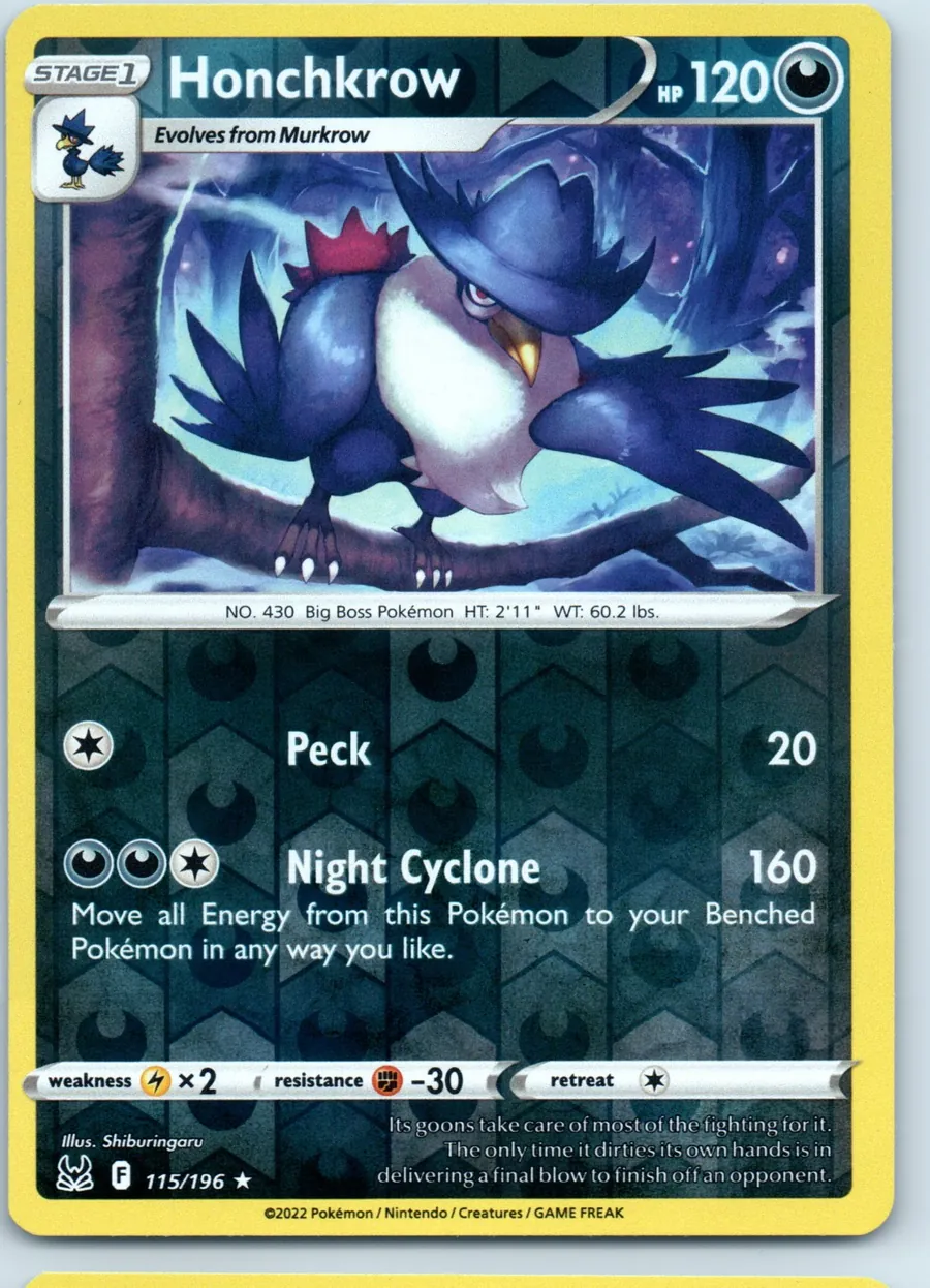 Honchkrow 115/196 front, the actual card for sale