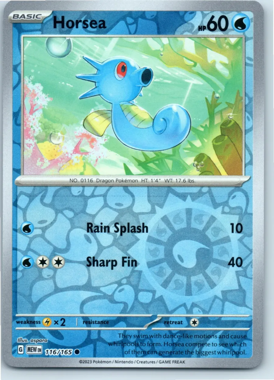 Horsea 116/165 front, the actual card for sale