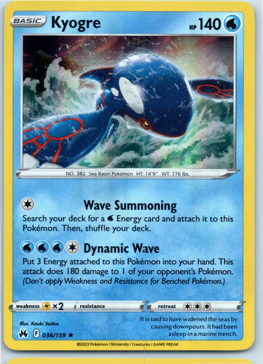 Kyogre 036/159 front, the actual card for sale