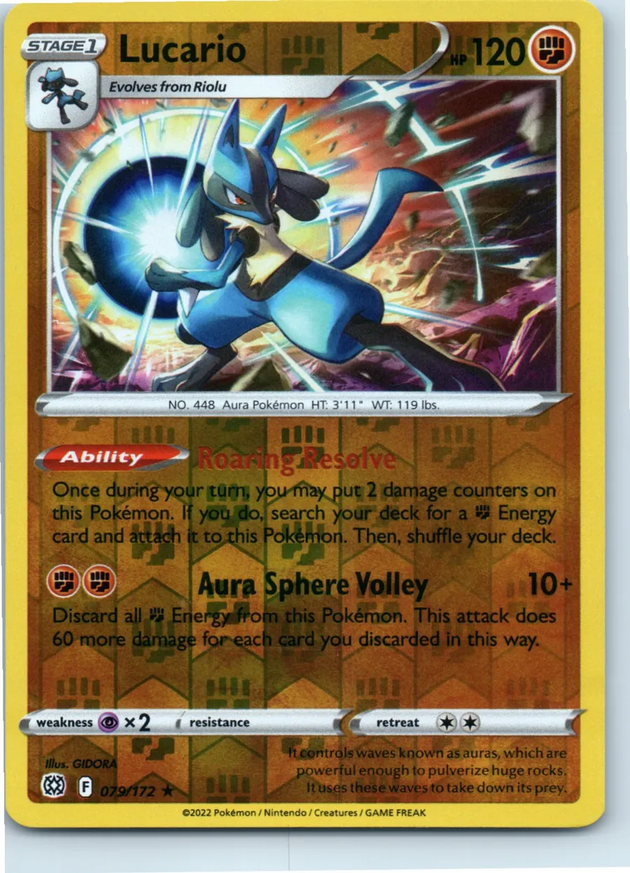Lucario 079/172 front, the actual card for sale