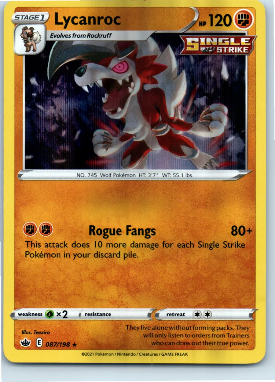 Lycanroc 087/198 front, the actual card for sale