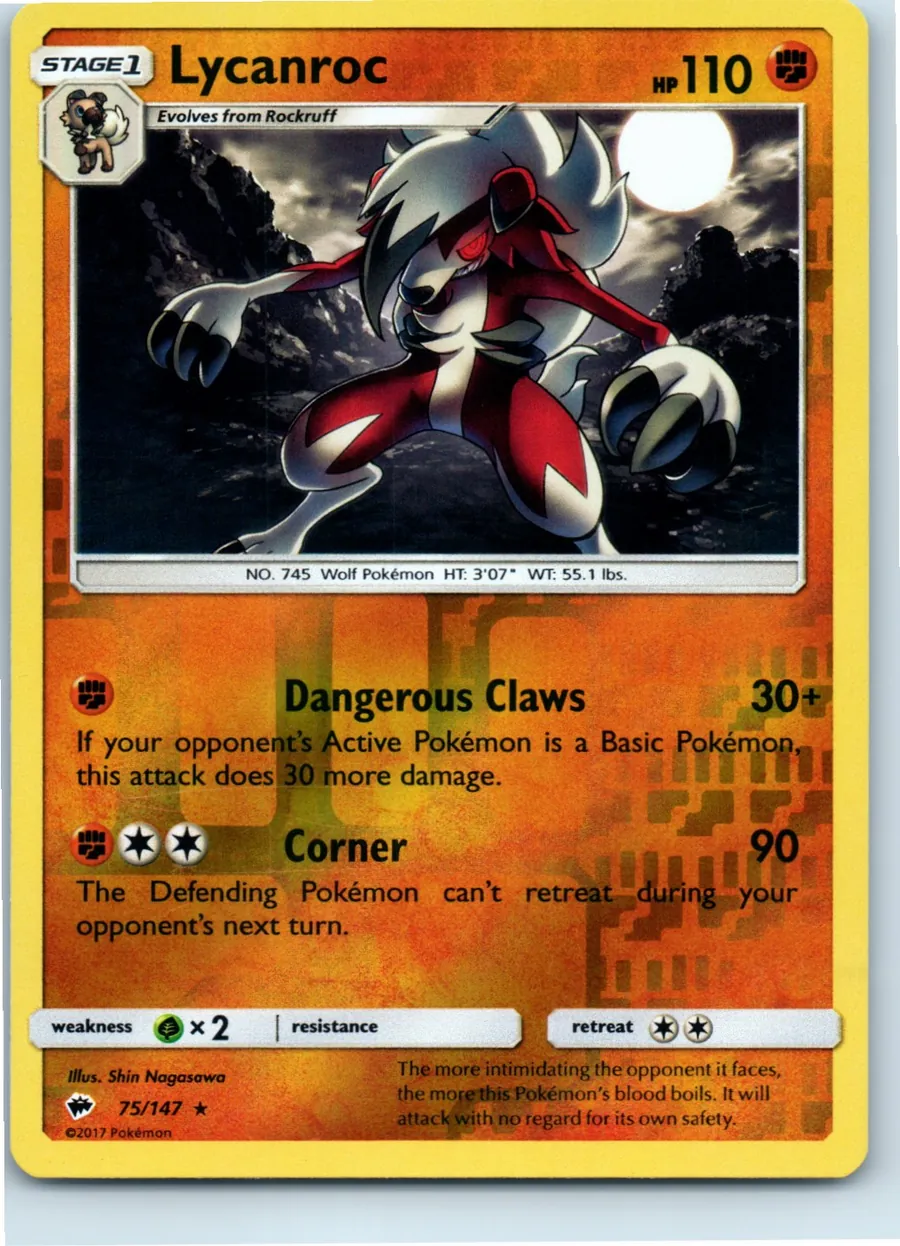 Lycanroc 75/147 front, the actual card for sale