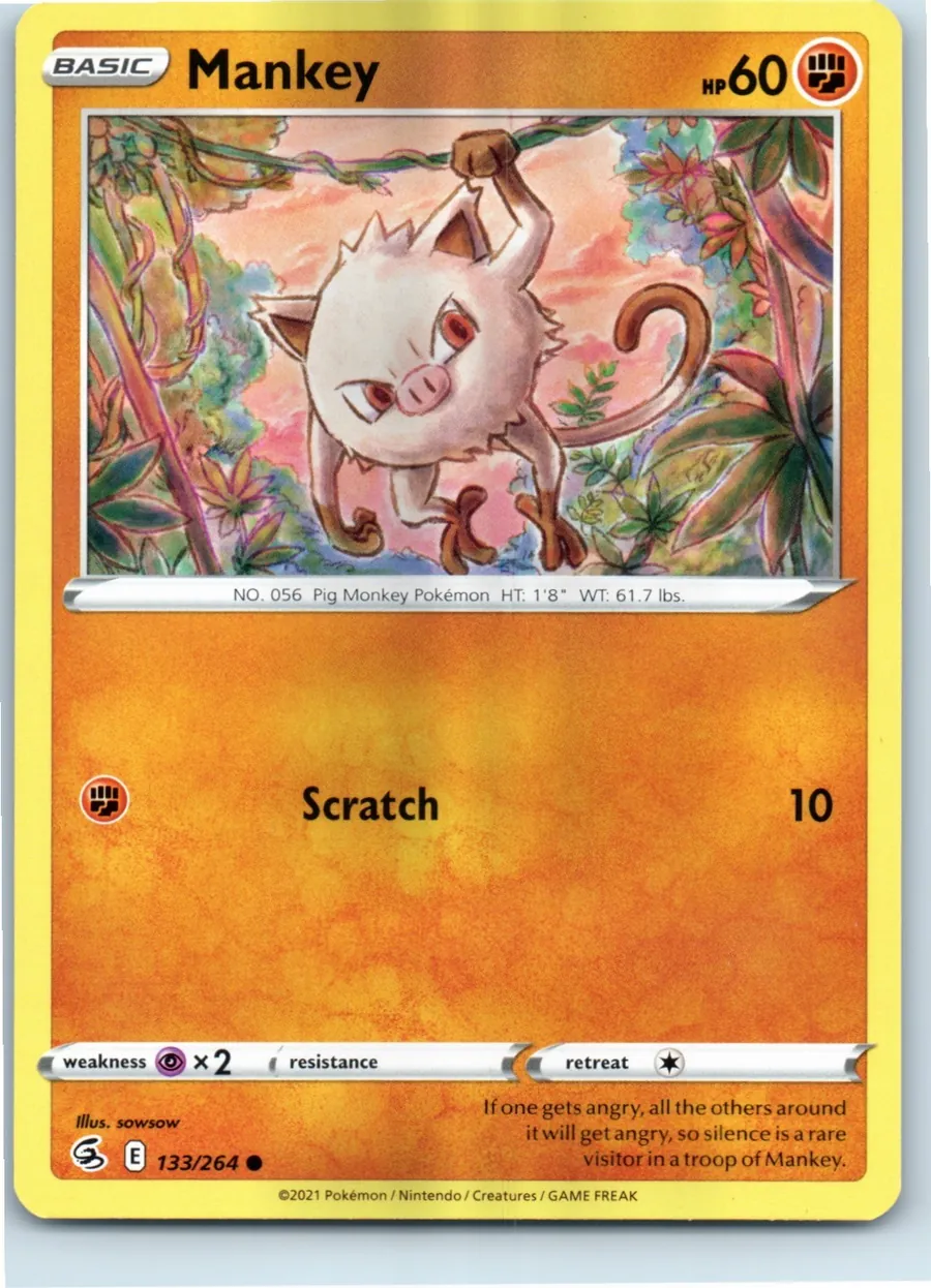 Mankey 133/264 front, the actual card for sale