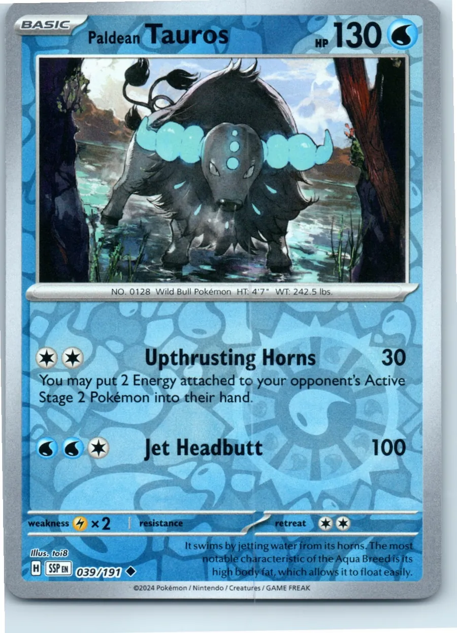 Paldean Tauros 039/191 front, the actual card for sale
