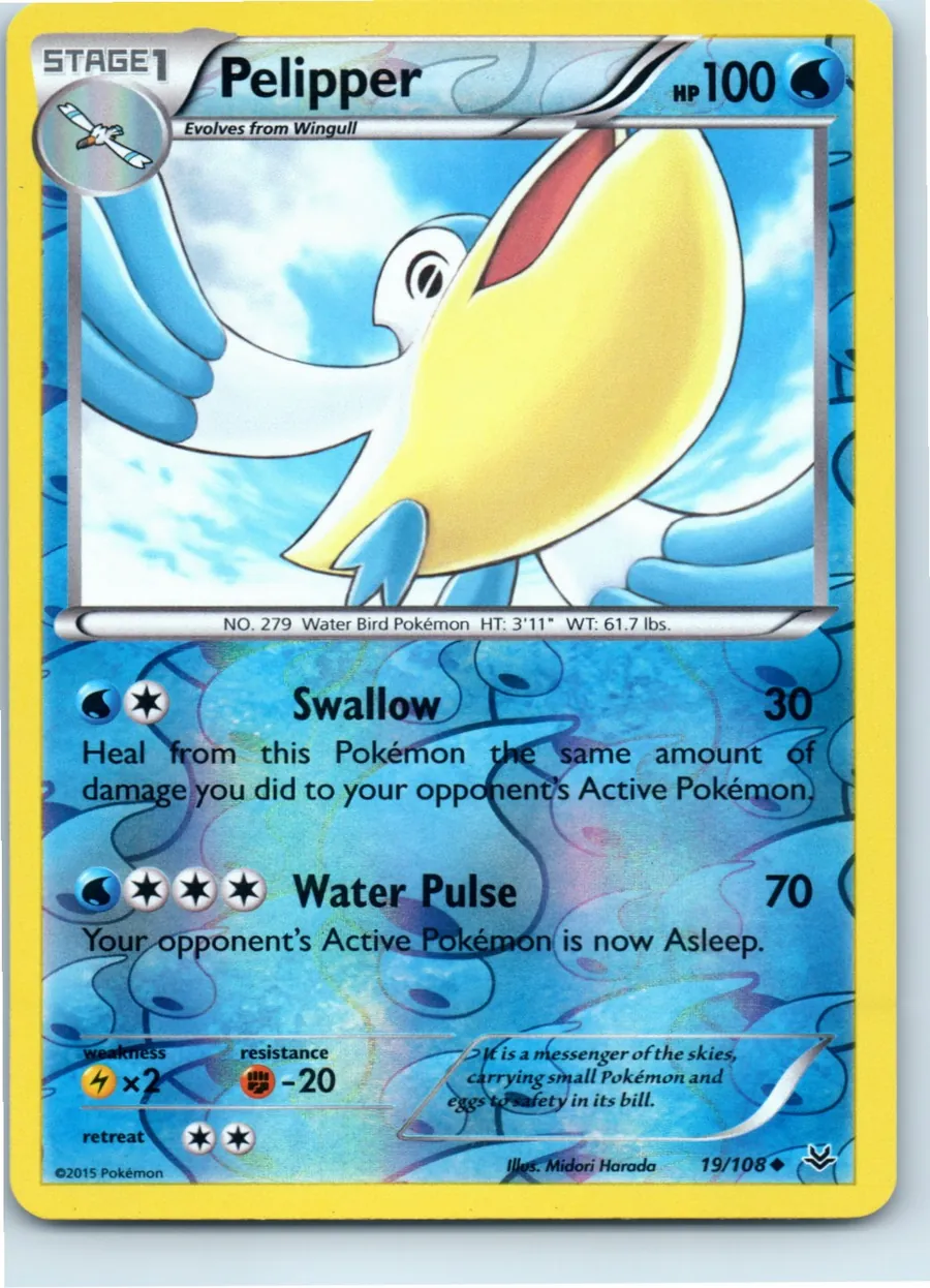 Pelipper 19/108 front, the actual card for sale