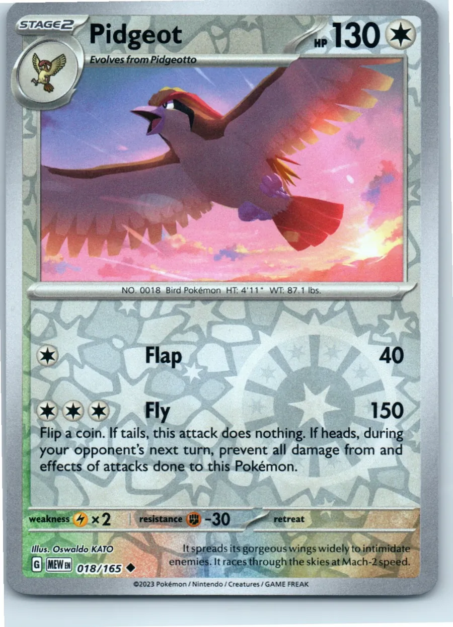 Pidgeot 018/165 front, the actual card for sale