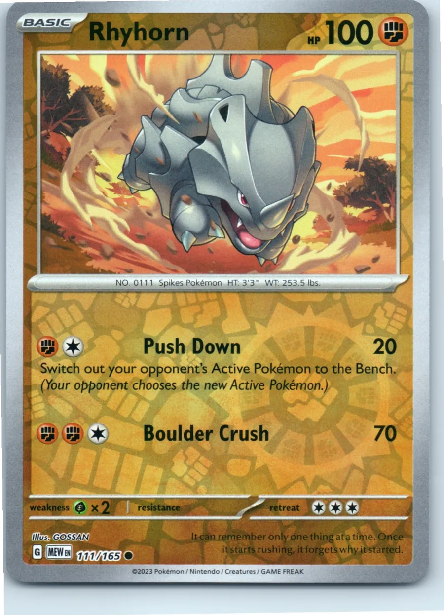 Rhyhorn 111/165 front, the actual card for sale