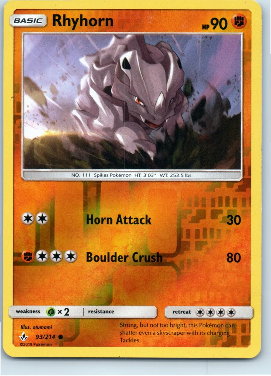 Rhyhorn 93/214 front, the actual card for sale