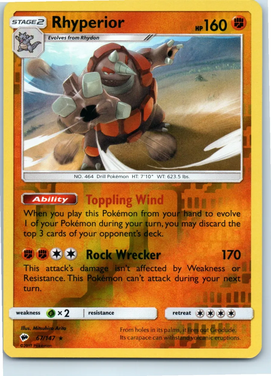 Rhyperior 67/147 front, the actual card for sale