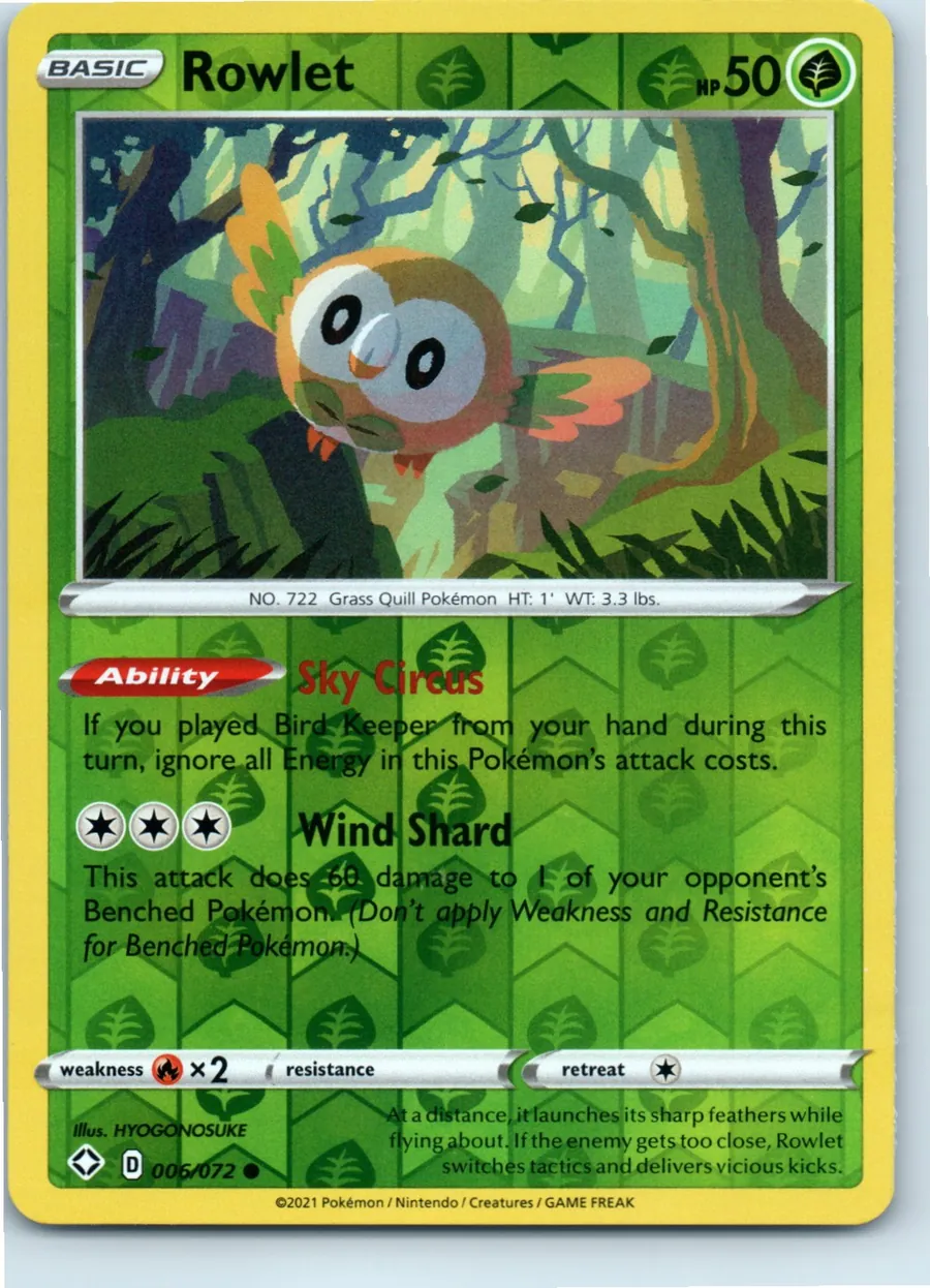 Rowlet 006/072 front, the actual card for sale