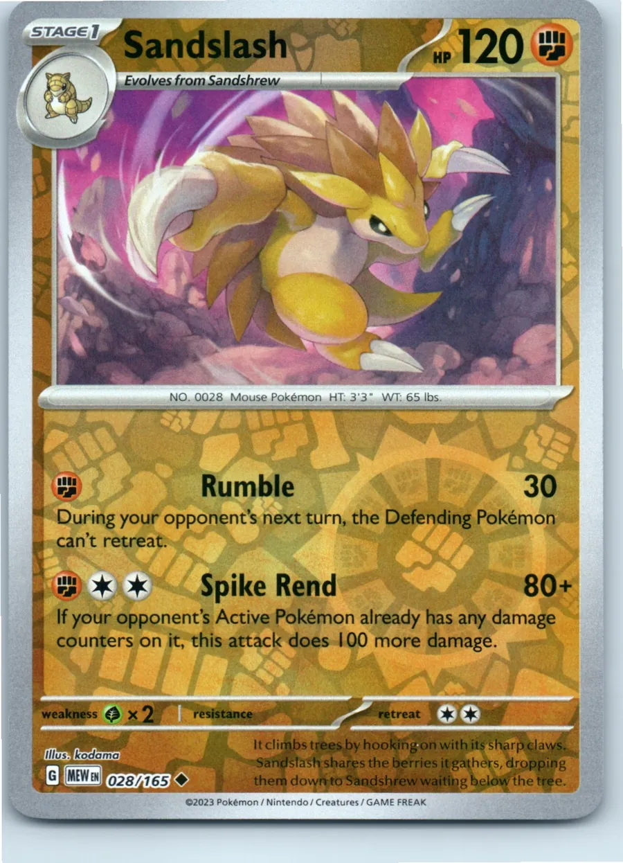 Sandslash 028/165 front, the actual card for sale