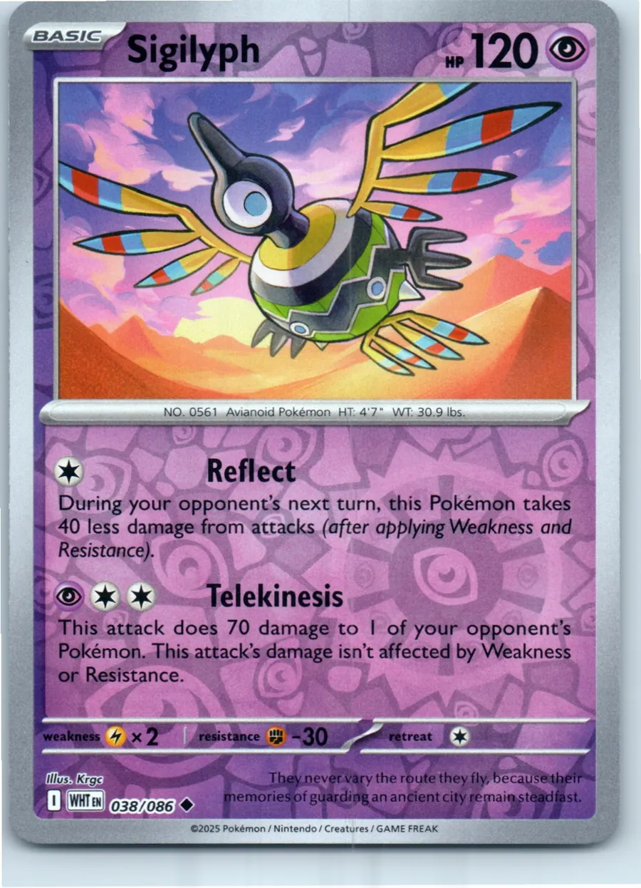 Sigilyph 038/086 front, the actual card for sale