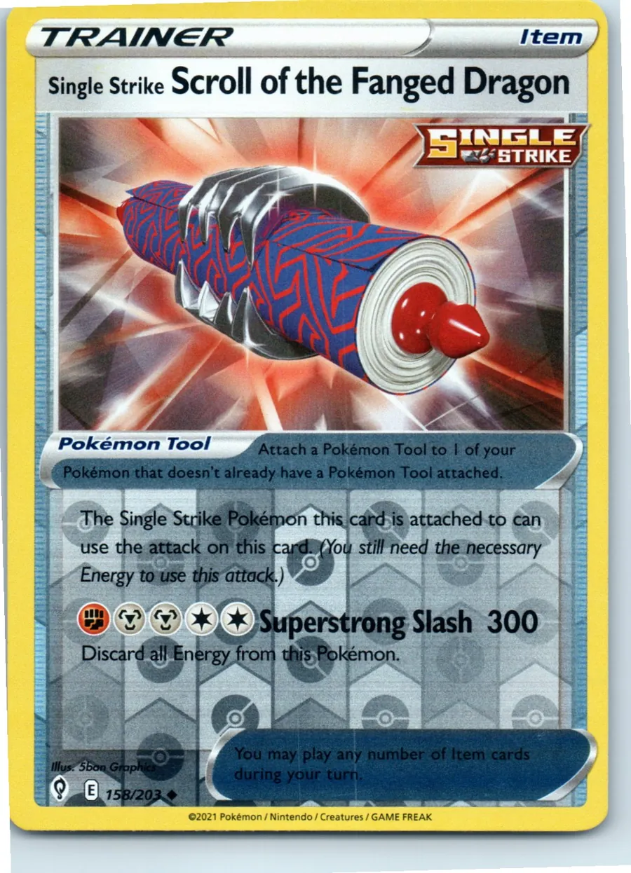 Single Strike Scroll of the Fanged Dragon 158/203 front, the actual card for sale