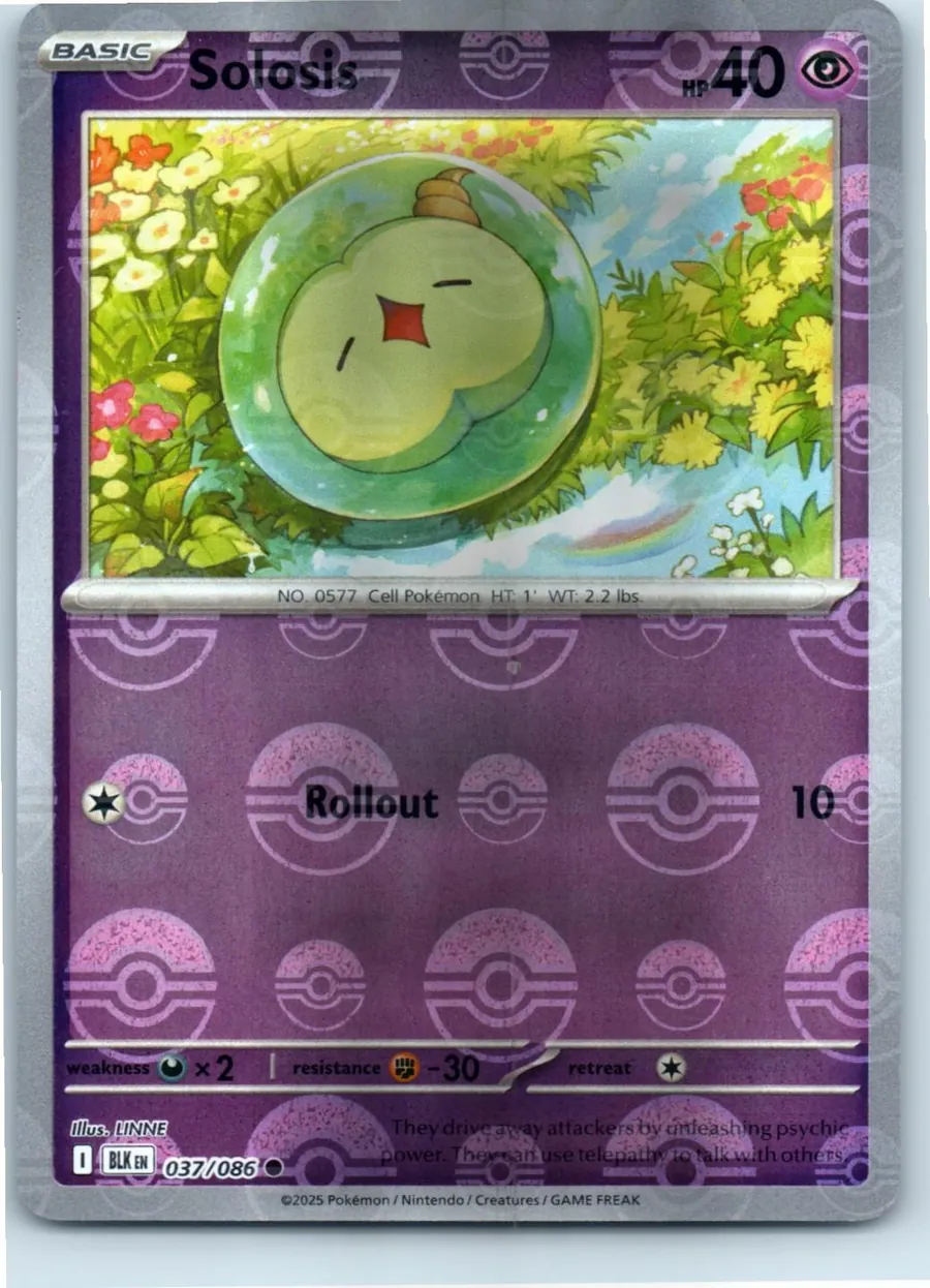 Solosis (Poke Ball Pattern) 037/086 front, the actual card for sale