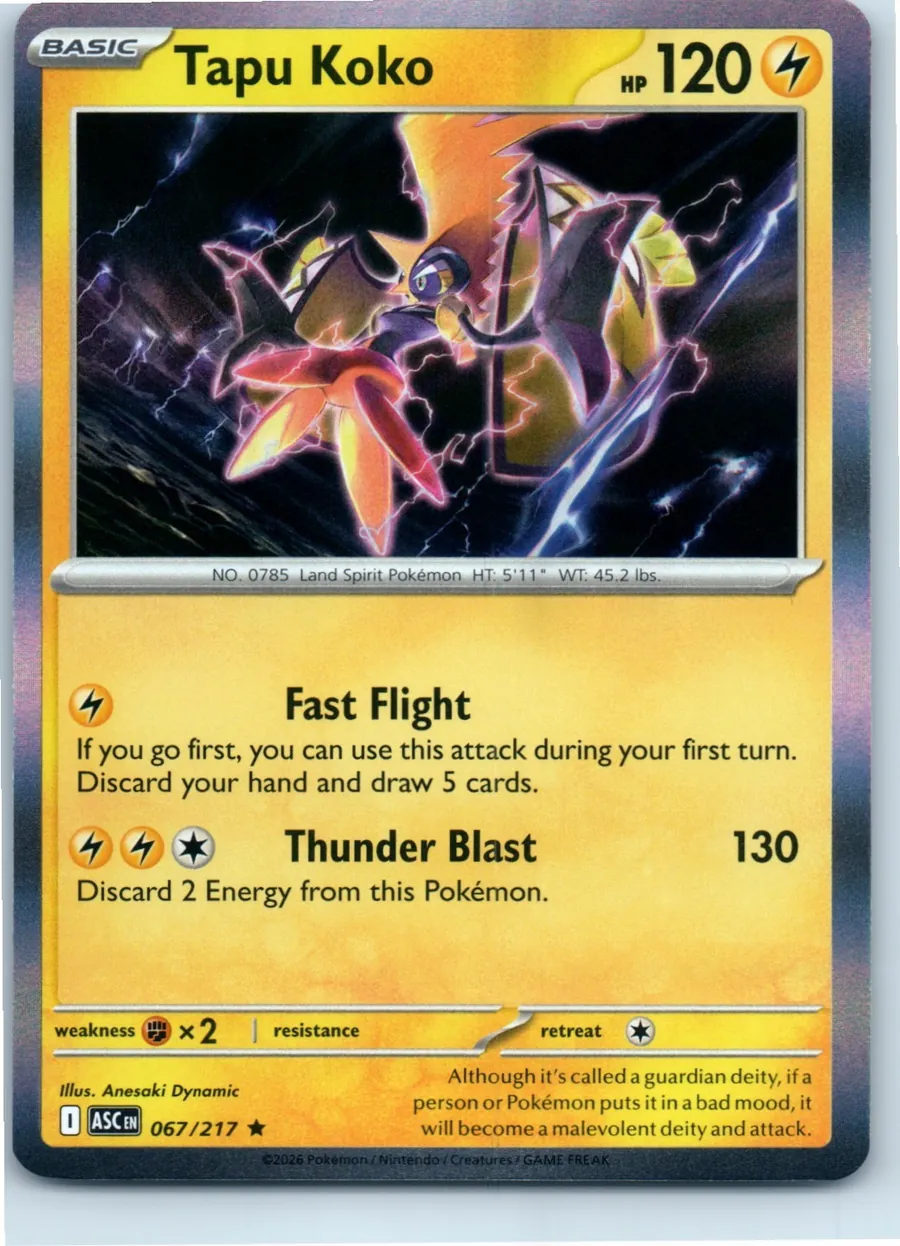 Tapu Koko 067/217 front, the actual card for sale