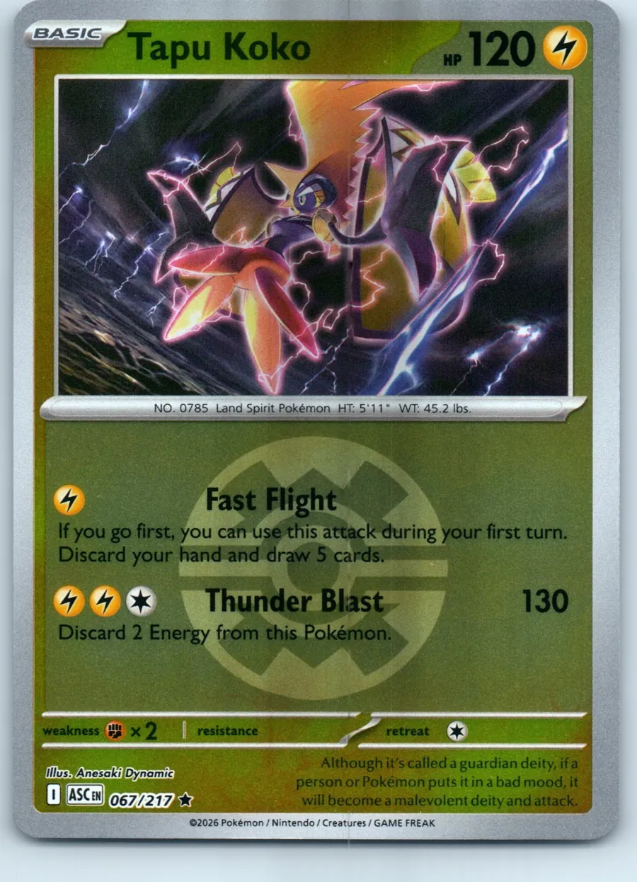 Tapu Koko (Quick Ball) 067/217 front, the actual card for sale