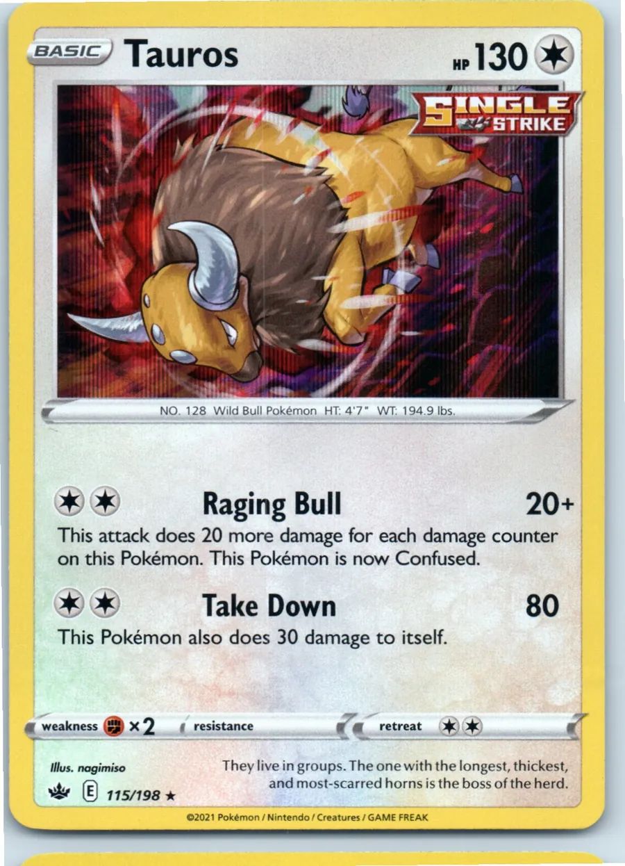 Tauros 115/198 front, the actual card for sale
