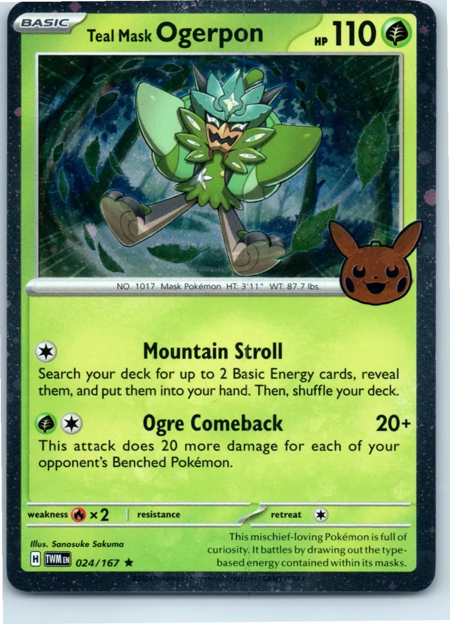 Teal Mask Ogerpon (Cosmos Holo) 024/167 front, the actual card for sale