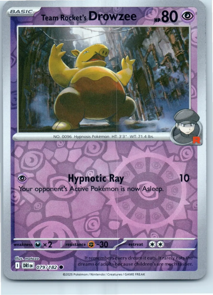 Team Rocket's Drowzee 079/182 front, the actual card for sale