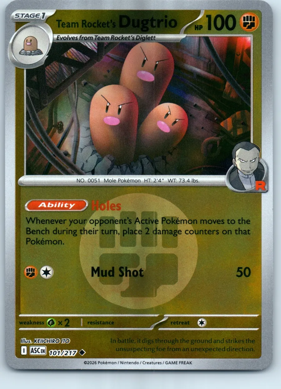 Team Rocket's Dugtrio (Energy Symbol Pattern) 101/217 front, the actual card for sale