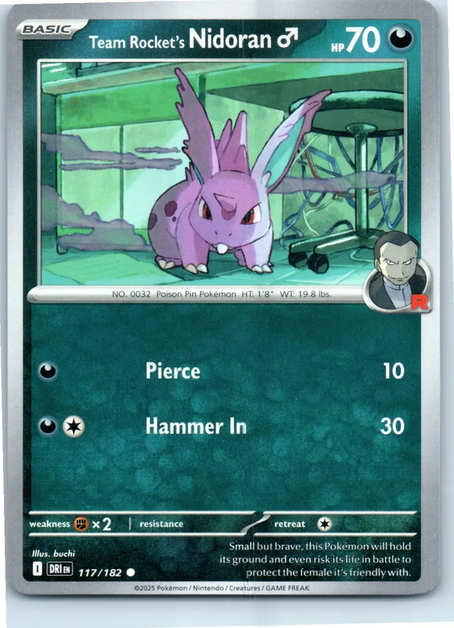 Team Rocket's Nidoran M 117/182 front, the actual card for sale