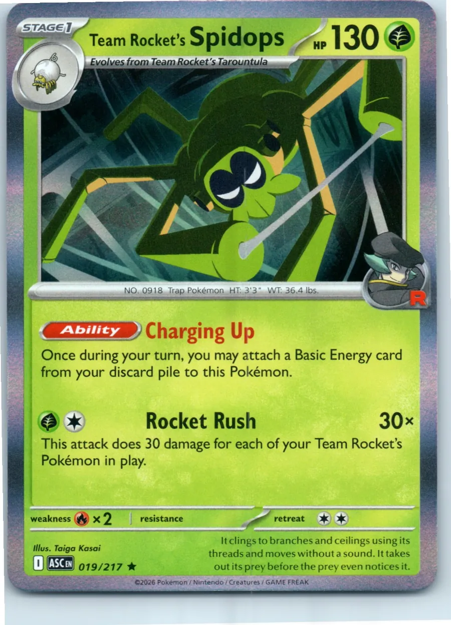 Team Rocket's Spidops 019/217 front, the actual card for sale